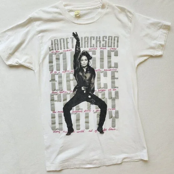 RARE Janet Jackson Rhythm Nation 1990 World Tour Vintage Tee Screen Stars Band - Picture 1 of 13